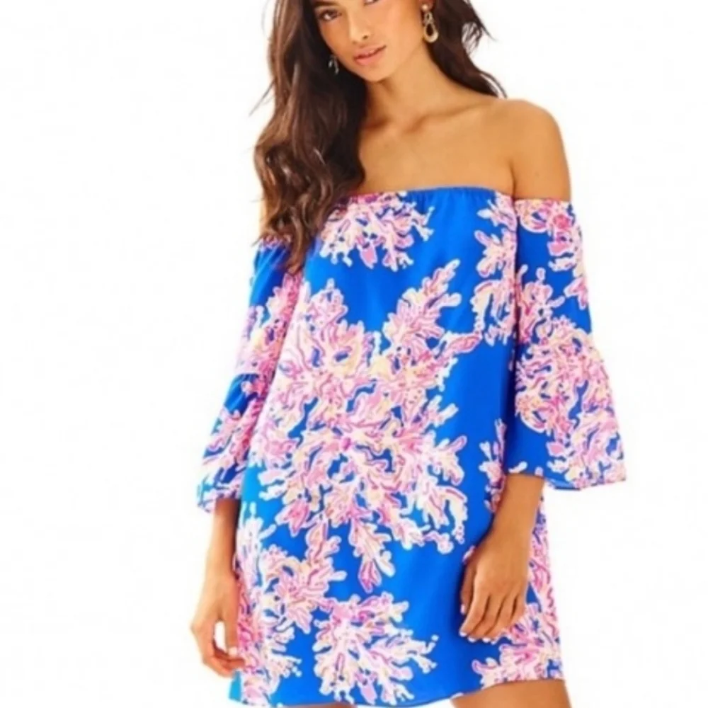 Lilly Pulitzer Sanilla Silk Off the Shoulder Spring Floral Dress NEW